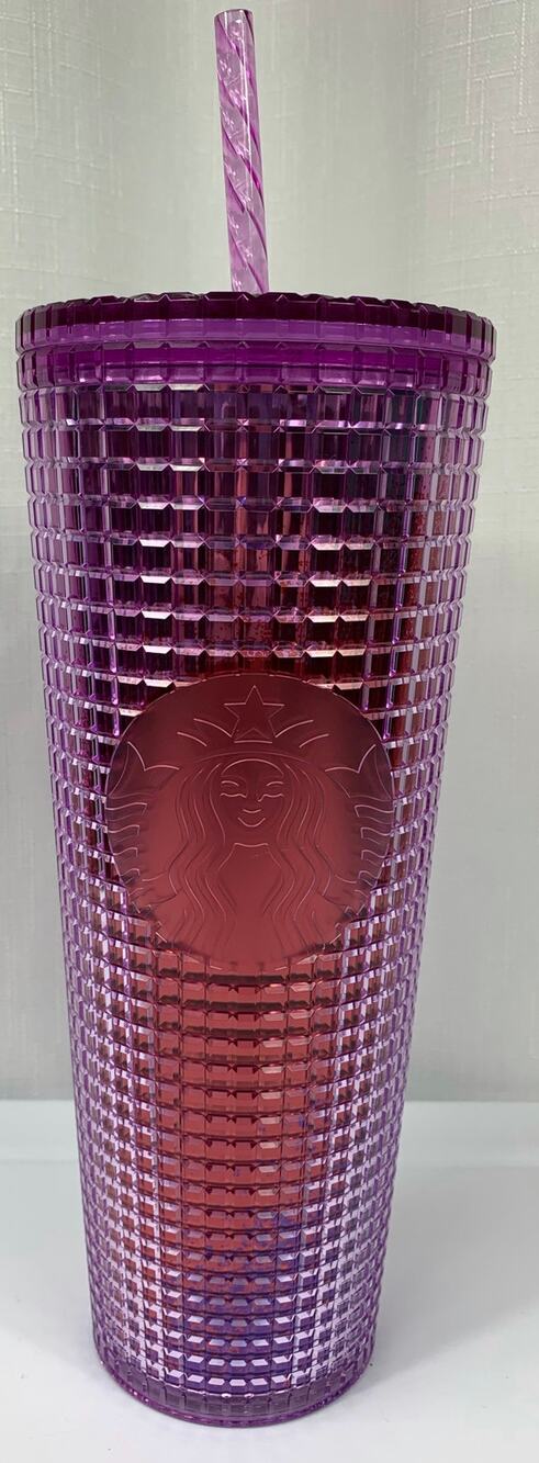 Starbucks Summer Tumbler 2021 Two-toned Purple Pink Studded Grid Brand